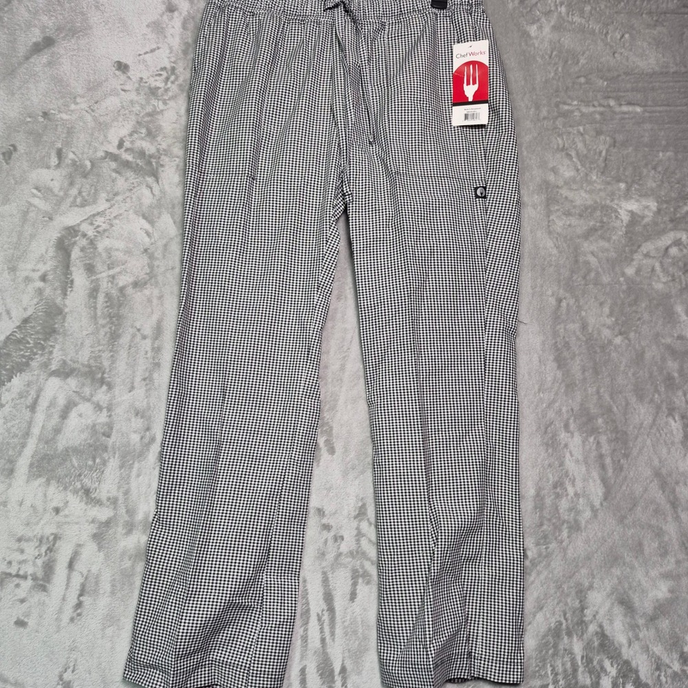 Chef Works WBAW-000-L Black White Check Houndstooth Chef Pants Large NWT